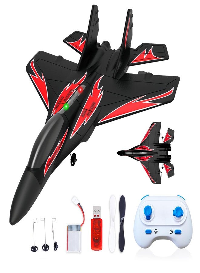 QFCST Foam Remote Control Wireless Airplanes RC Planes, Remote Control Fighter Toys, 2CH 2.4Ghz RC Fighter Jet with Light, Hobby Rc Airplanes Easy to Fly for Kids Boys Adults(Black) - Image 1